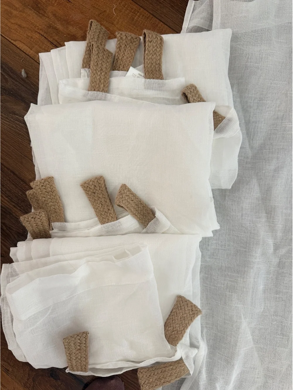 Laura Ashley White Sheer Curtain Panels Rustic Burlap Tab Top Farmhouse Décor